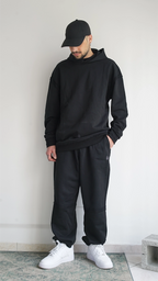 Sweatpants oversize unisex a vita media in cotone con logo ricamato nero sul davanti Empyrom